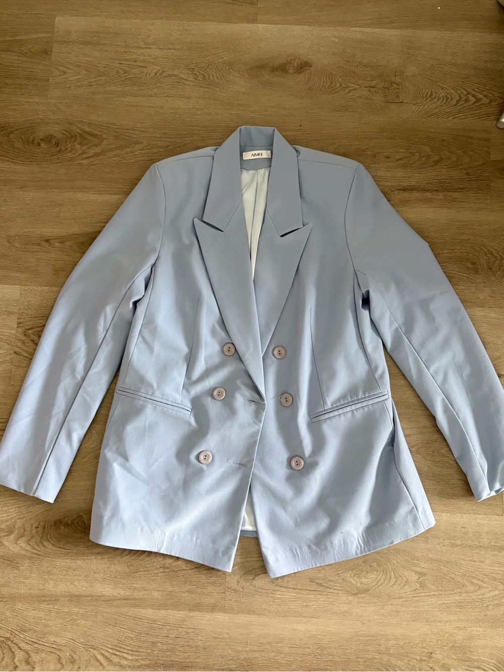 Double-Breasted Light Blue Blazer